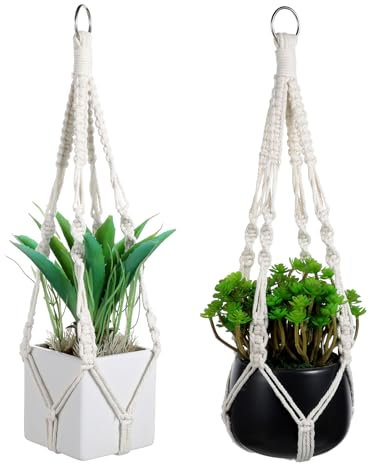 Nogeqi 2 Stück Makramee Blumenampel Hängend Innen, Boho Außen Pflanzenampel, Hängetopf Pflanzenaufhänger Hängepflanzen Übertopf Pastellfarben Hänge Pflanzen Planter Hanger Ampel Balkone (Beige)