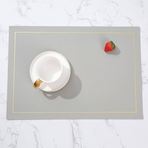Tischset Rechteckig Leder, 6er-Set rutschfest Abwischbar Hitzebeständig Beidseitig Länglich Platzsets, Küchen-Tischsets für Esstisch, 43x30cm, Hellgrau
