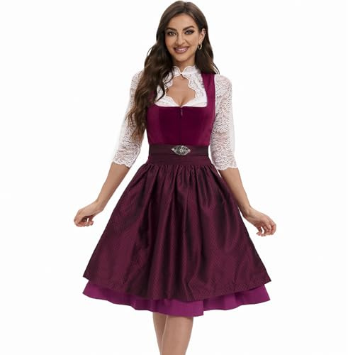 Gozozzy Dirndl Dam Midi, Dirndl Dam, Traditionella Klänningar, Vintagestilar, Långa Klänningar Som Är Bekväma Att Bära Och Som Ger (DE/NL/SE/PL, Numerisk, 42, Regelbunden, Regelbunden, 60CM, Röd)