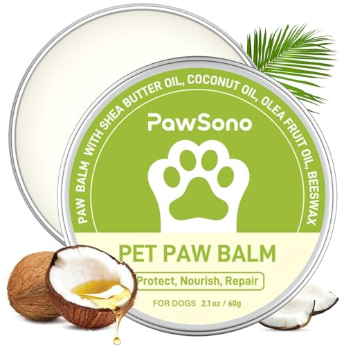 PawSono Lick-Safe Dog Paw & Nose Balm with Coconut Oil | All-Natural Moisturizer & Soother for Dry, Cracked Pads & Snout | Heat & Cold Pavement Protection Wax, Nose Butter for Bulldogs (2.1 oz / 60 g)