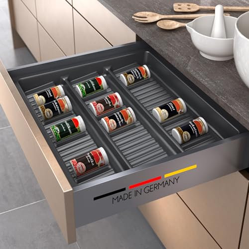 Spetebo Inserto per cassetti in plastica per spezie – per 60 x 50 cm – Inserto per spezie grigio ardesia per cassetti da cucina – Porta spezie per cassetto portaspezie Made in Germany