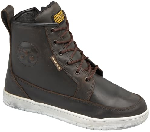 Moore Botas Moto Comfort Zip Marrón Piel, Membrana Imp. MRX-wp, Refuerzo Tobillo, Suela Tipo Sneaker, Cert. EN13634:2017 (Marron, Sistema tallas calzado EU, Adulto, Hombre, Números, mediano, 42)