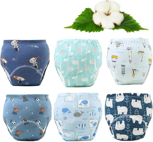 Upairy Training Pants for Boys and Girls, Baby Toilet Training Briefs, 100% Cotton, Breathable, Absorbent, Toddler Training Briefs, Suitable for Boys and Girls (6pcs-A, L)