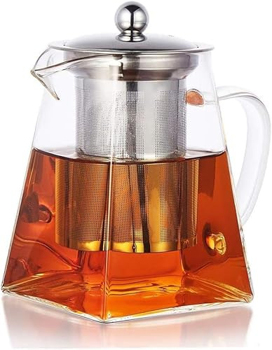 PluieSoleil Square Glass Teapot with Infuser, 750 ml Borosilicate Tea Pot for Loose Tea, Clear Leaf Teapot with Strainer