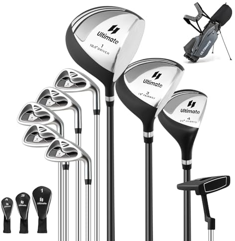 COSTWAY komplettes Golfschläger Herren Set, 9 teilige Golfschlägersätze rechtshändig mit Tasche & Regenhaube, Golfset mit 1 Driver & 3 Fairway & 4 Hybrid & 6/7/ 8/9/ P Eisen & Putter (Grau)