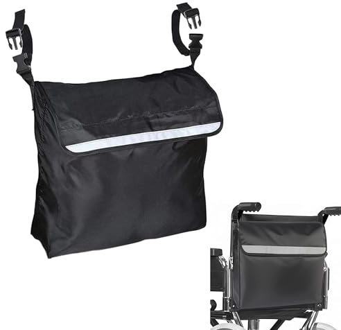 wasserdichte Rollstuhltasche Hinten Rollstuhl Tasche aus Oxford-Stoff Aufhängen Rollstuhl Rucksack Groß Aufbewahrungstasche Tasche für Rollator für Rollstühle und Gehhilfen, 45×40×7.5 cm, Schwarz