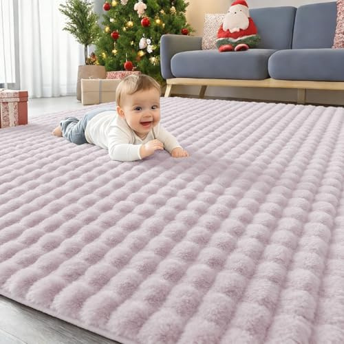Homaxy Alfombra de pelo largo con estampado de burbujas 3D, suave, lavable, antideslizante, para salón, habitación infantil, dormitorio, 120 x 160 cm, color morado
