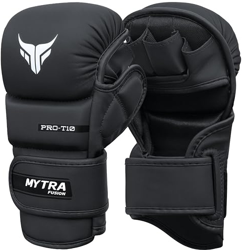 Mytra Fusion 7-oz Donna Guanti MMA Palmo MMA ventilato aperto guanti fit boxe donna (Black, XL)