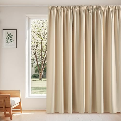 PONY DANCE Tende Oscuranti per Interni Soggiorno Moderne Tenda Termica Camera da Letto Divisione con Ganci per Binario 1 Pezzo L300 x A260 cm, Beige