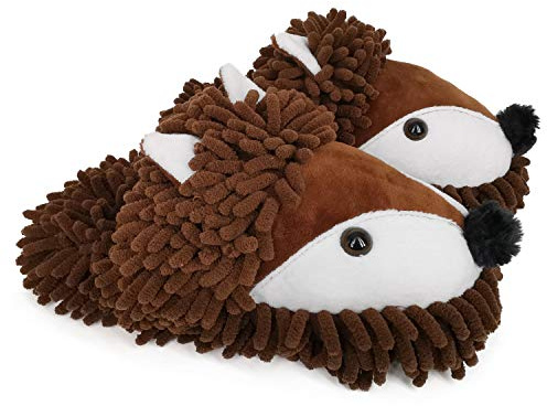 ofoot Femmes Chaud Flou Maison Pantoufles Adulte Mignon Animal Chaussures Antidérapant Semelle en Caoutchouc Imperméable, Singe Lapin Koala Renard Chouette Chat Lion Lapin Gorilla,42/44 EU,Brun Renard