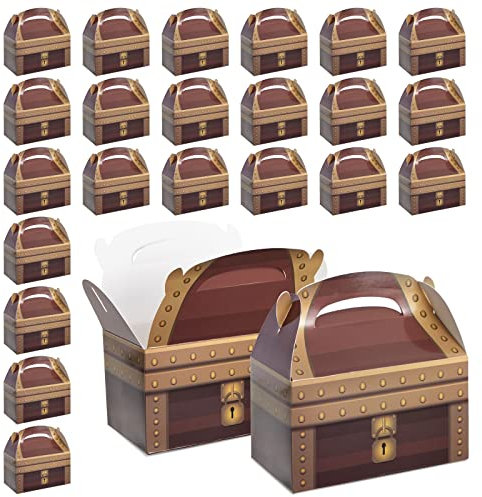 24 Pack Paper Party Favor Boxes, Pirate Theme Treasure Chest Design Goodie Boxes 16cm x 9cm x 10cm