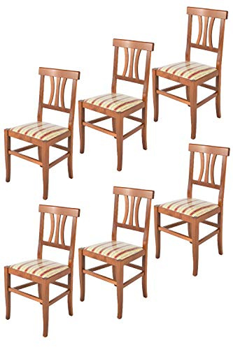 t m c s Tommychairs - Set 6 sillas Artemisia para Cocina y Comedor, Estructura en Madera de Haya Color Nogal Claro y Asiento en Tela lisere roja