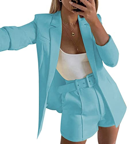 shownicer Ensemble Femme Blazer Tailleur+Short de Bureau 2 Pièces Veste de Costume Manteau Blouson Casual Slim Fit pour Affaires Soiree Travail