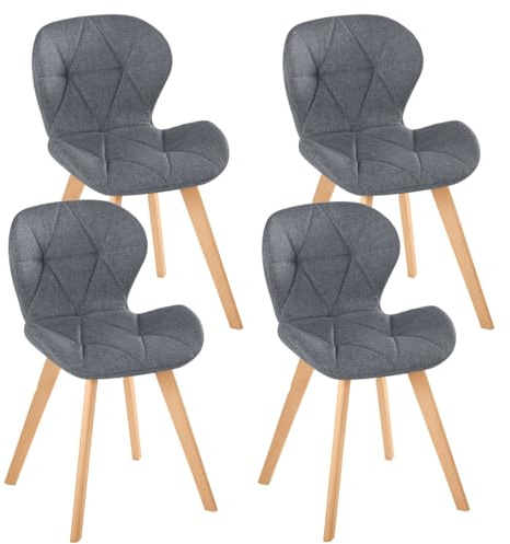 IDMarket - Lot de 4 chaises ROBINE en Tissu Gris foncé pour Salle à Manger