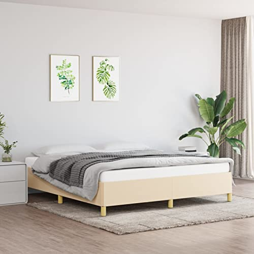 Tidyard resårsäng, sängram, stoppad säng, ungdomssäng, gästsäng, sovrumssäng, dubbelsäng/enkelsäng, balksäng, sängram med ribbotten, träsäng, gräddvit, 160 x 200 cm, tyg