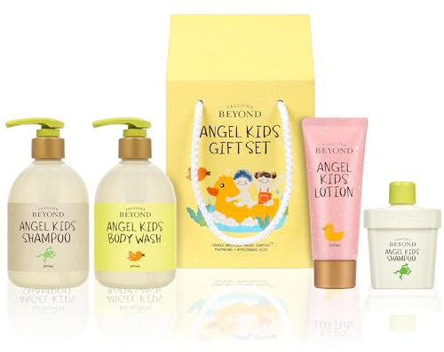 BEYOND Angel Kids Baby Bath Gift Set (25.7fl oz , 3-Piece Bath & Shower Set) - Vegan Korean Skin Care. Baby Shampoo, Body Wash, Hyaluronic