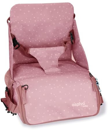 Asalvo BOOSTER HUMMUS Trona Portátil Bebé 2 EN 1 para Viajes y Comidas Fuera, Tronas de Bebé Compactas con Bolsillos para Accesorios, Trona Plegable y Portátil para Bebés con Arnés de Seguridad, Rosa