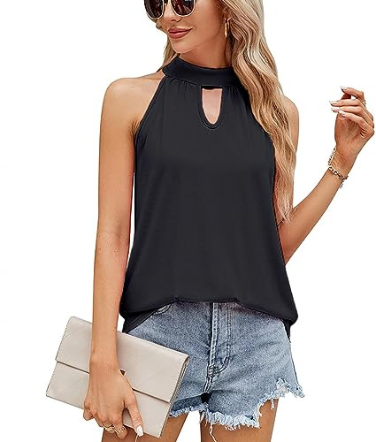QKEPCY Camiseta Tirantes Mujer Cuello Halter Tank Top Camisola Verano sin Mangas Blusa Elegante Tops Casual Ropa Deportiva Camisetas Deporte Algodon