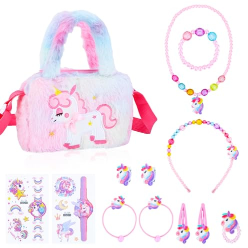 Unicorn Jewellery Set for Girls Crossbody Bag, Handbag Bracelets Necklaces