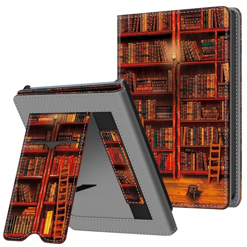 Fintie Hülle für Pocketbook Verse Pro/Verse (2023)/Verse Pro Color (2024) eReader - Kickstand Schutzhülle mit Kartenfach Handschlaufe und Stand Funktion, die Bibliothek
