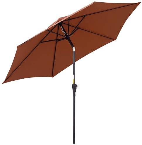 Outsunny Sombrilla de Jardín, Ø260x235 cm, Parasol de Jardín Reclinable con Manivela, Poste Desmontable de Aluminio y 6 Varillas de Metal, para Terraza, Exterior, Balcón, Café