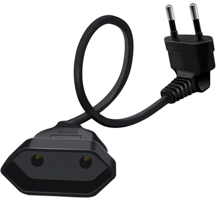 HuaLiSiJi Cable Alargador Europeo 2,5A 250V Alargador Enchufe Europeo 90° Cable Extension Corto Europeo, para Electrodomésticos, Enchufes de Carga, Televisores, Computadoras, Lámparas (Negro, 1m)