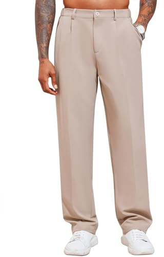 Runcati Pantalones chinos para hombre Pantalones casuales sueltos elegantes Pantalones de traje elegantes Pantalones de tela para hombres Pantalones para negocios, albaricoque, L
