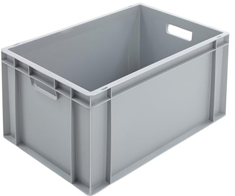 BiGDUG Euro Stacking Boxes - Heavy Duty Euro Containers Storage Box - Stackable Warehouse Crates (x4 Grey 290h x 400w x 600d mm)