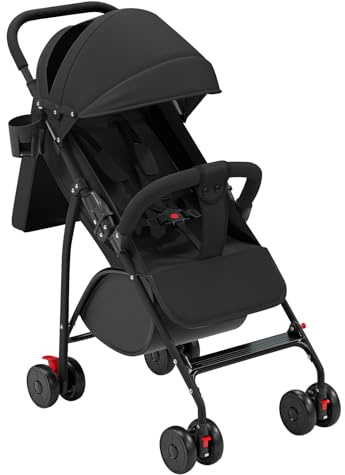 Cochecito ligero y compacto, de 0 meses a 4 años, capacidad de carga máxima de 25 kg, cochecito plegable, respaldo inclinable, plegado automático en 1 paso, Canopy-C negro