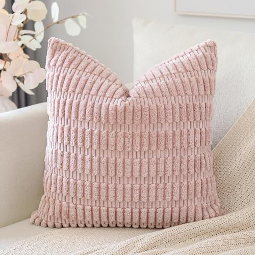 Artscope 1er Set Boho Gestreifte Kissenbezug Einfarbig Zierkissenbezug Dekokissen Sofakissen 50x50 cm Kissenhülle Weiche Couchkissen für Sofa Wohnzimmer Schlafzimmer Dekor, Rosa