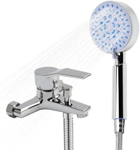 Tap Shower Attachment for Bath Bathroom Sink Taps with Shower Head, Wall Mounted Bath Mixer Tap Single Handle Bathtub Faucet Shower Attachment with 5 Modes Handheld Spray Single Lever Monobloc
