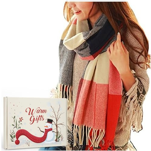Chalier Fashion Bufanda Invierno Mujer Embalaje en Caja de Regalo Bufanda a Cuadros Manta de Gran Tamaño Chal Cachemira Cálido para Mujer Regalo Secreto Navidad