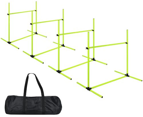 Suusolny Grün 4X Hürden für Hunde Agility-Ausrüstung Slalom Stangen Höhenverstellbar Slalom Training Trainingsset Trainingsstangen Sprungstangen-Set 104x70x101cm