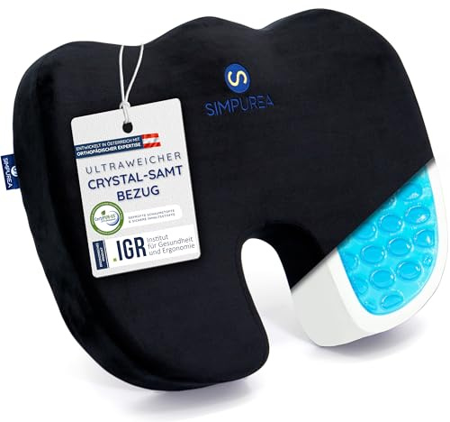 SIMPUREA® Cuscino ortopedico Koala – con rivestimento in velluto antiscivolo – ideale per ufficio, auto e casa – favorisce una sana postura e comfort e allevia il coccige – Soft (45 – 90 kg)