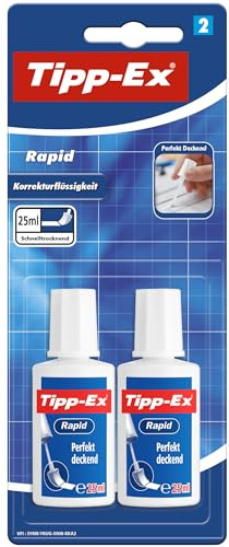 BIC 8871661 Tipp-Ex Rapid, 2 x 25 ml Korrekturflüssigkeit, Korrekturfluid mit Auftragsschwämmchen für präzises Ausbessern (Packung mit 8)
