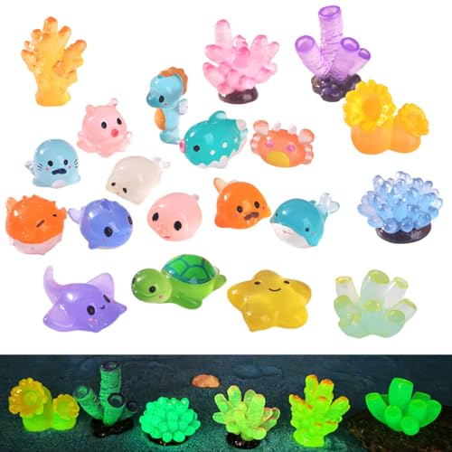 20 Pezzi Decorazione Acquario, Figure in Resina di Animali Marini Luminose, Mini Animali Oceani Luminose, per Decorazioni DIY, Decorazioni per Acquari, Ornamenti per Acquari, Paesaggi di Acquario
