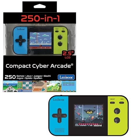 Lexibook Compact Cyber Arcade Tragbare Spielkonsole, 250 Gaming, LCD, Batteriebetrieben, Videospiel Kind Teenager, schwarz/blau/grün, JL2377LXB