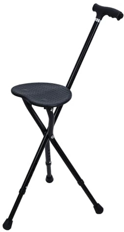 Bastón plegable portátil con asiento, altura ajustable para personas mayores, silla de muleta de aleación con piedra de terapia magnética, bastón resistente con asiento plegable, 440 libras