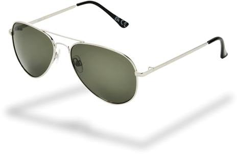 Foster Grant lunettes de soleil aviateur rétro femme & homme – monture métallique argentée, verres verts anti-rayures & protection UV400, style pilote classique