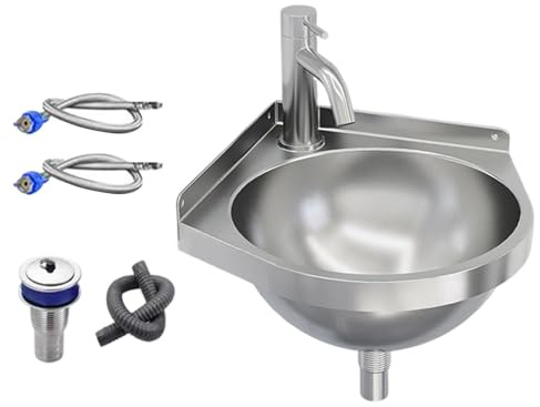 Lavabo de pared - Esquina triangular semicircular grifo lavamanos - Lavabo Triangular de Montaje en Pared | Para Lavandería Jardín Patio Apartamento Baño Cocina Vestíbulo