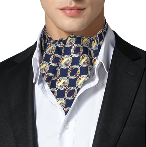 Remo Sartori - Foulard Uomo Ascot Doppia Pala in Seta Blu Fantasia Anelli, Made in Italy