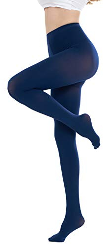 CozyWow Collants semi-opaques 80D couleur unie pour femmes(Bleu Foncé L-XL)