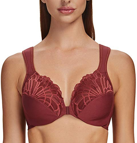 MELENECA Femme Soutien-Gorge Grande Taille Fermeture Devant Dentelle Sangle Coussin Couverture Totale Non Rembourré à Armature