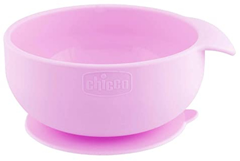 Chicco Ciotola in Silicone Con Ventosa per Bebè e Bambini, Morbido Piatto Pappa per Alimenti Semiliquidi con Maniglia Ergonomica, Lavabile in Lavastoviglie, Adatto per il Microonde - 6+ Mesi, Rosa