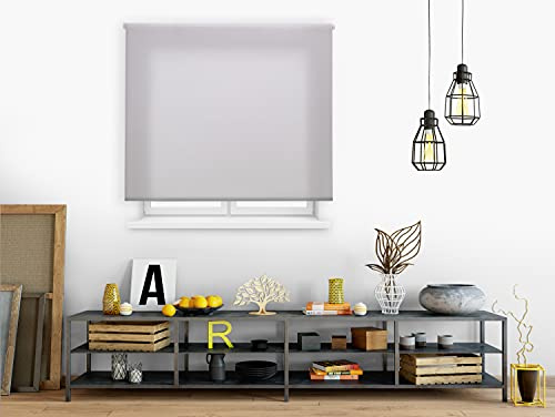 PUR LINE | Estor Enrollable Tamaño 150x175 cm Ancho x Alto Regulación de Luz - Estor Translúcido Tamaño Tela 147x170 cm Color Plata Instalación Pared o Techo