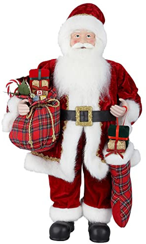 Uten Babbo Natale Grande Statua in Piedi, 61cm/24 Pollici Figura Realistica di Babbo Natale con Sacchetto Regalo, Decorato a Mano e Perfetto Come Decorazione Natalizia