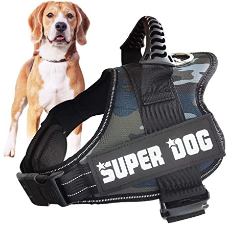 Edipets, Arnes Perro, Antitirones, para Perro Grande Mediano y Pequeño, Homologado, Reflectante, Transpirable, Chaleco Acolchado Ajustable para Adiestramiento (XXL, Azul Camuflaje)