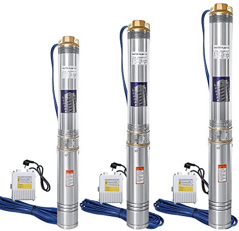 Gimisgu Pompe de puits profond, 750W Pompe immergée avec débit de 4000 L/h, 6,7 bar max Pompe à Eau pour Puits Profond en Acier Inox, Profondeur de pompage 67 m avec 20M de Câbl