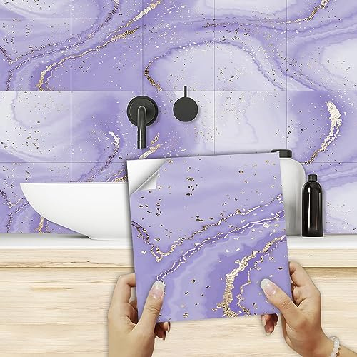 Kitchen Tile Stickers 30cm x 30cm Purple Marble Style Vinyl Wall Stickers (10 Pieces)