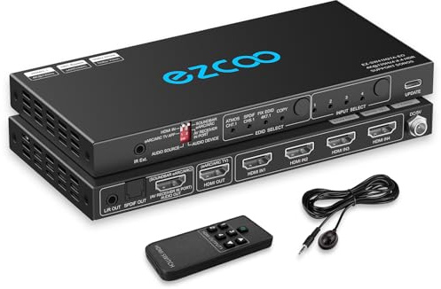 4K 120Hz HDMI 2.1 Switch 4x1 eARC Extractor de audio VRR ALLM HDCP2.3 ARC HDR10 CEC SPDIF óptico y salida de audio de 3.5 mm, conmutador HDMI 4 en 1OUT IR remoto D-olby Digital EDID para PS5 XBOX